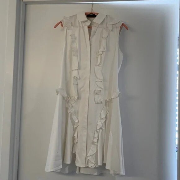 ALEXIS HUXLEY RUFFLE POPLIN DRESS, WHITE - Picture 4 of 6